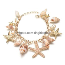 Charm Bracelets 1Pc Cowrie Shell Bracelet Femme Adjustable Boho Rame Friendship Real Seashell Mothers Day Jewelry Gift Drop Delivery Dhhp8