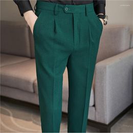 Men's Suits Autumn Waffle Business Dress Pants Men Elastic Waist Casual Suit Pant/Classic Slim Office Social Trousers Costume Size 29-36