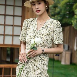 Casual Dresses Women's Fashion Green Floral 23 Spring Summer Ladies Sexy Shirt Office Work Daily Beachwear Fairy Body Con Dress