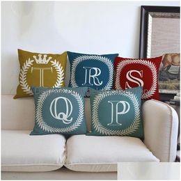 Cushion/Decorative Pillow Yellow Crown Letter Cushion Er Throw Navy Blue Red American Style 26 Letters Decoration Sofa Case 45X45Cm Dh36E