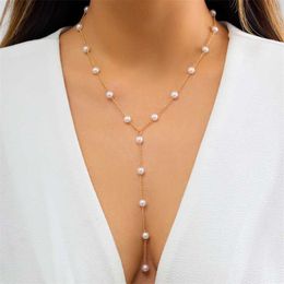 Strands Pearl Beads Chain with Long Tassels Necklace for Women Trendy Charms Simple Beaded Choker 2023 Fashion Jewellery Accessories 230613