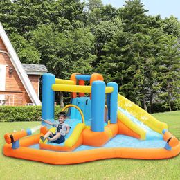 Jumping Castle Water Slide Inflatable Jumping Toys Bounce House Jumper Castle with Slide Pool Splashing Gun Outdoor Play Fun in Garden Backyard Birthday Party
