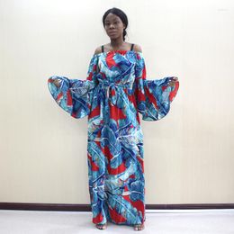 Casual Dresses Butterfly Sleeve Sexy African Women Dress Fashion Print A-Line With Sashes For Ladies