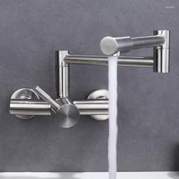 Kitchen Faucets MTTUZK 304 Stainless Steel Lead Free Wall-mounted Dual-hole Single Handle Folding Sink Faucet Mixer 360° Rotating Taps