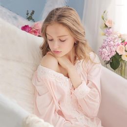 Women's Sleepwear Vintage Royal Princess Nightgown Female Spring And Autumn Long-sleeve Ultra Long Cotton Lace Brief Lounge