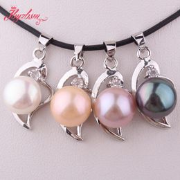 Pendant Necklaces 10mm Round Natural Freshwater Pearl CZ Crystal Necklace Charm 12x18mm Elegant Jewelry For Party Anniversary Gift