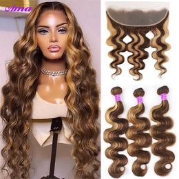 Hair Bulks Highlight Bundles With Frontal 13x4 Honey Blonde Body Wave Coloured Ombre Human 230617