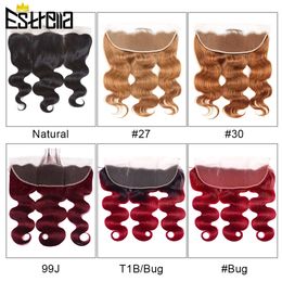 Pezzi di capelli Red Body Wave 134 Chiusura frontale in pizzo Orecchio di Remy brasiliano a 100 Mano umana legata Estrella 230617