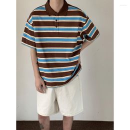 Men's T Shirts Summer Cotton Short Sleeved T-shirt Men Fashion Oversized Stripe Shirt Korean Loose Lapel Tshirt Mens Polo M-2XL