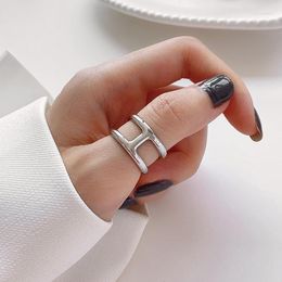 Cluster Rings Letter H Finger For Women Fashion Jewellery Silver Colour Round Ring Ladies Personality Design Jewellery