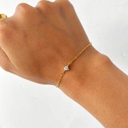Link Bracelets Exquisite Single Zircon Circle Bead For Women Stainless Steel Bracelet Summer Jewellery Couple Friends Accessories Gift