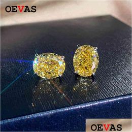 Charm Oevas 100% 925 Sterling Sier 8X10Mm Oval High Carbon Diamond Stud Earrings Pink Yellow 5A Zircon Party Fine Je Dhgarden Dh9Ft