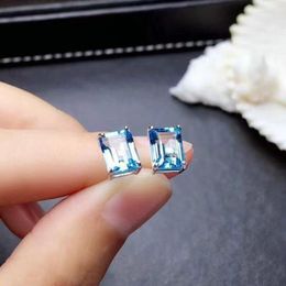 Stud Earrings RJ Silver Color Female Japanese And Korean Simple Personality Square Swiss Sapphire For Gir Jewelry