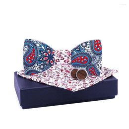 Bow Ties Fashion Hankerchief Mens Set Pocket Square Wooden Tie Slim Knit