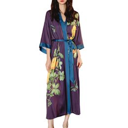 Women'S Sleepwear Women Satin Kimono Dressing Gown Elegant Long Wedding Bridesmaids Robe Nightdress Summer Nightwear V Neck Three Qu Dhgsm