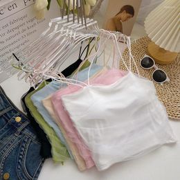 Women's Tanks Korean Fashion Lace Camis For Women Built In Bra Skinny Short Crop Tops Girls Ladies Irregular Strap Camisole Drop