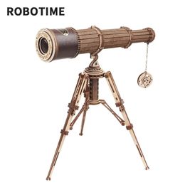 3D Puzzles Robotime Rokr 1 1 DIY 314pcs Telescopic Monocular Telescope Wooden Model Building Kits Assembly Toy Gift for Children Adult 230616