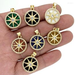 Pendant Necklaces High Grade Round Octagon Medal Beads Accessories Malachite/Shell/Agate DIY Gold Plated Zircon Jewelry For Women
