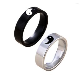 Cluster Rings 2Pcs Black White Color Yin Yang Couple Fashion Chinese Style For Men Women Statement Stainless Steel Wedding Ring