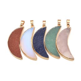 Pendant Necklaces Crescent Moon Necklace Gold Plated Natural Gemstones Crystals And Healing Stones Hand Diy Jewelry Accessories Drop Dhisq