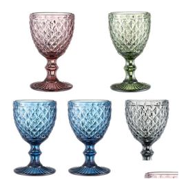 Wine Glasses European Style Embossed Glass Stained Beer Goblet Vintage Household Juice Drinking Cup Thickened Drop Delivery Home Gar Dhw71