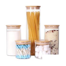Food Jars Canisters Storage Container With Airtight Bamboo Lid Clear Glass Canister Jar Sealing Kitchen Pantry For Sugar Flour Cer Dheo2