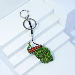 Keychains Lovely Handmade Arcylic Keychain Animal Peacock Stainless Steel Key Ring Chain For Women Girl Gifts Jewellery Accessories