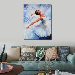 Modern Canvas Art Figure Ballet Dancer White Swan Hand-painted Oil Paintings Living Room Decor