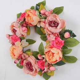 Decorative Flowers Po Prop Bright Colors Welcoming Spring Door Wreath Balcony Supply