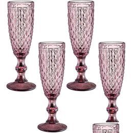 Wine Glasses Wedding Party Anniversary Christmas Birthday 5Oz Vintage Pattern Embossed Champagne Glass 150Ml Premium Drop Delivery H Dh4S0