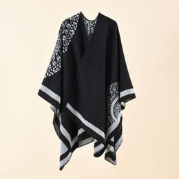 Scarves 2022 Fashion Winter Warm Floral Ponchos And Capes For Women Oversized Shawl Wraps Cashmere Pashmina Female Bufanda Mujer84216b