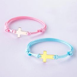 Charm Bracelets Tangula Exquisite Stainless Steel Cross Bracelet For Kids Fashion Multi Color Rope Adjustable Jewelry Gifts