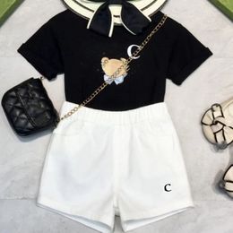 two piece set kids clothes baby clothe kid designer t shirt girl boy Short sleeved shorts styles luxury brand summer sets white and black AAA