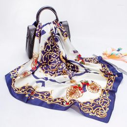 Scarves 2023 Silk Scarf Female 90cm Carriage Flower Screen Printing Satin With Hand Gift Large Square