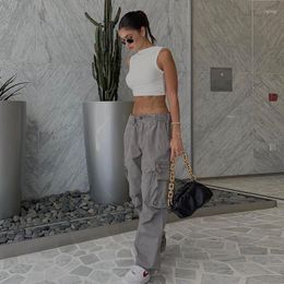 Women's Pants Gray Cargo Low Rise Jeans Y2k Straight Wide Leg Loose Overall Vintage 90S Women's Trousers Baggy Autumn Gothic Clothing