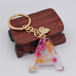 Dried Flower Petals English Letters Keychains for Women Cute Floral Design Car Key Rings Handbag Pendant Accessories Gift8010934231T