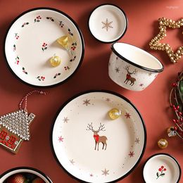 Dinnerware Sets Christmas Ceramic Tableware Plates And Bowls Home Creative Retro Elk Cute For Fruit Dessert Bone China