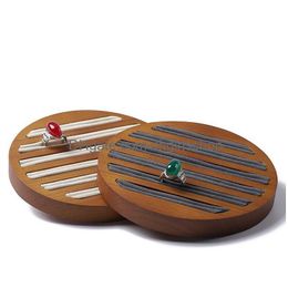 Jewelry Tray Solid Round Wooden Ring Display Holder Microfiber Slot Bangle Cufflink Jewellery Organizer Storage Drop Delivery Packagi Dhfid