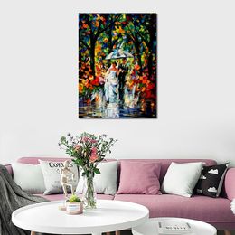 Contemporary Canvas Art Living Room Decor Wedding Under The Rain Hand Painted Oil Painting Landscape Vibrant