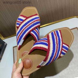 Dazzle Designer Womens Sandals Summer Beach Stripes Casual Flat Slippers Sliders women ladies flip flops Embroidery letter Slide T230706