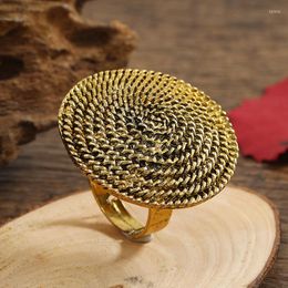 Cluster Rings Bohemia Antiqued Gold Colour Rope Pattern Big Round Adjustable For Women Men Exaggerated Knuckle Finger Party Jewellery