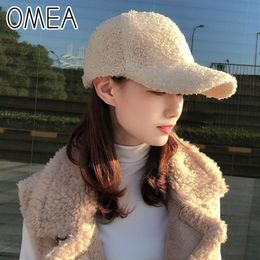 OMEA Lambs Wool Baseball Hat Women Curly Teddy Hair Snapback Cap Pink Hats Adjustable Visor Hat Winter Suede Cap Elegant Fashion L249a