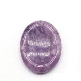 Loose Gemstones Natural Gemstone 35X45Mm Worry Pocket Stone Thumb Lepidolite Crystal Mas Chakra Stones Drop Delivery Jewellery Dhenp