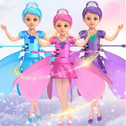 ElectricRC Aircraft Flower Fairy Princess Doll Drone Induction Flight Toys Kids Infrared Suspension Toy Light flying fairy Children's 230616