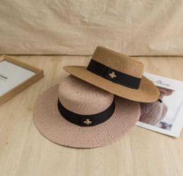 Bucket Hats Straw Hat Ladies Bee Bow Wide Brim Hats Summer Outing Sunscreen Sunshade European And American Retro Leisure All-match Top