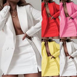 Two Piece Dress Fashion Blazer Skirt Sets 2 Set Women Streetwear Candy Colour Basic Coat Shorts Slim Suit Jacket 230617
