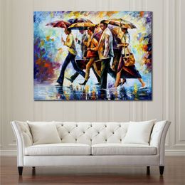 Handmade Canvas Art Today I Forgot My Umbrella Contemporary Oil Paintings Streets People Painting Bathroom Decor