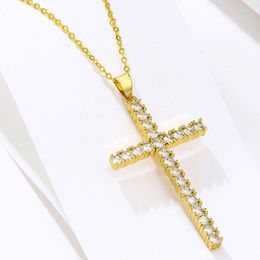 Pendant Necklaces JUWANG 14k Real Gold Plated Fashion Women Cross Necklace Inlaid Exquisite Zircon Temperament Ladies Jewlry