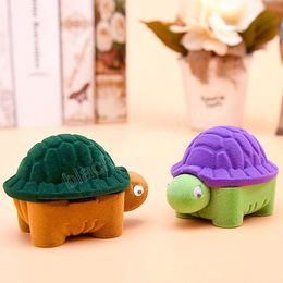 Cute Turtle Tortoise Shape Ring Velvet Storage Box Necklace Earring Organizer Jewelry Display Lover Romantic Gift Case