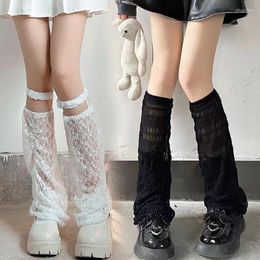 Women Socks Summer Lace Calf Female Japanese Harajuku Black White Hollow Tube Sling Leg Cover Girls Gothic Punk Warmers
